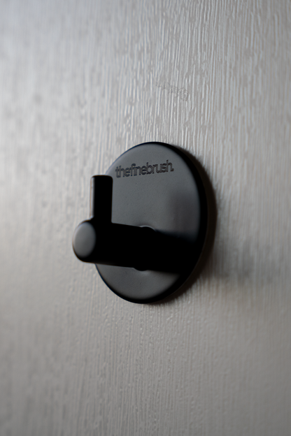 Matte black drill-free bathroom wall hook — 3M industrial adhesive holds up to 5kg on tiles and glass