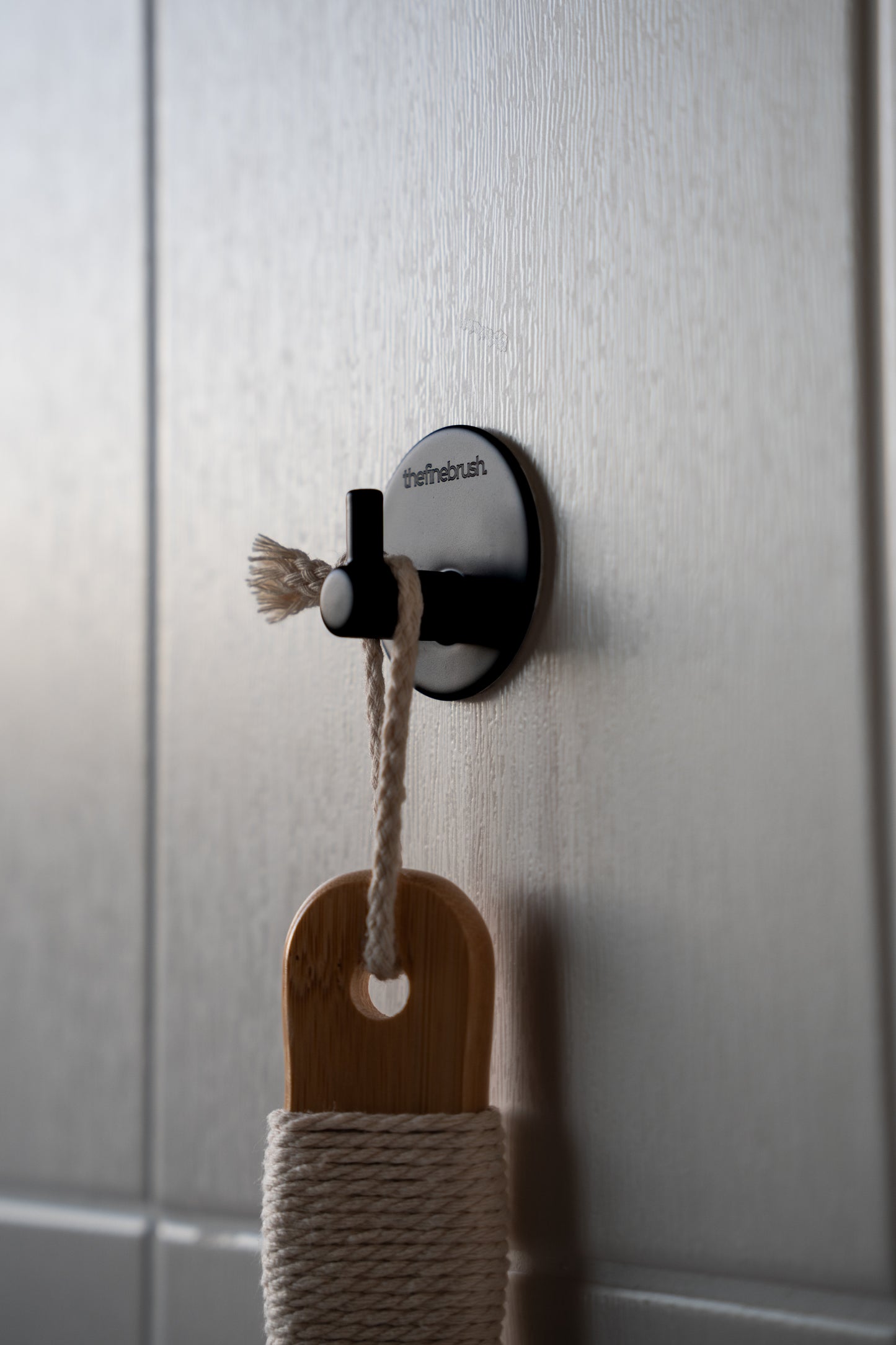 The Fine Hook in matte black — 304-grade stainless steel bathroom hook, humidity and rust resistant
