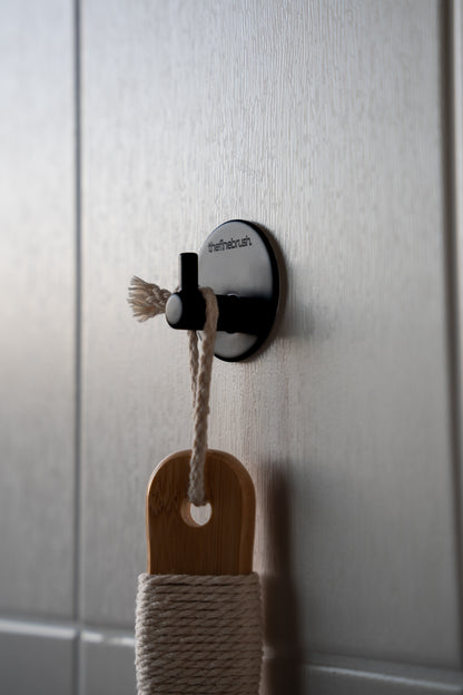 The Fine Hook in matte black — 304-grade stainless steel bathroom hook, humidity and rust resistant